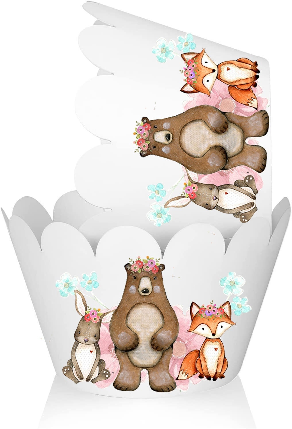 10 Pcs Woodland Animals Cupcake Wrappers Forest Cupcake Cups for Girl Birthday Baby Shower Party Supplies Wildlife Theme