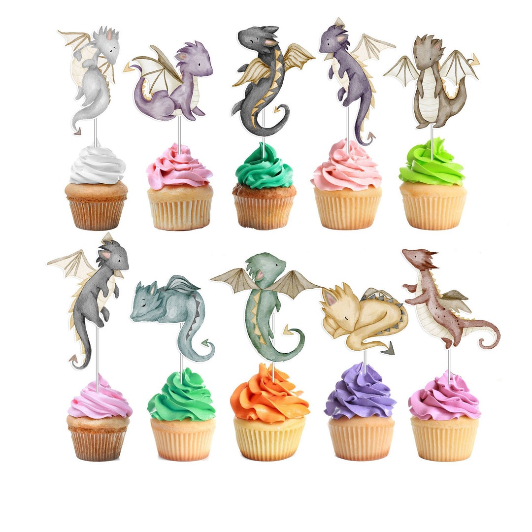 10 Pcs Dragons Theme Cupcake Toppers for Kids Dragon Party Etsy
