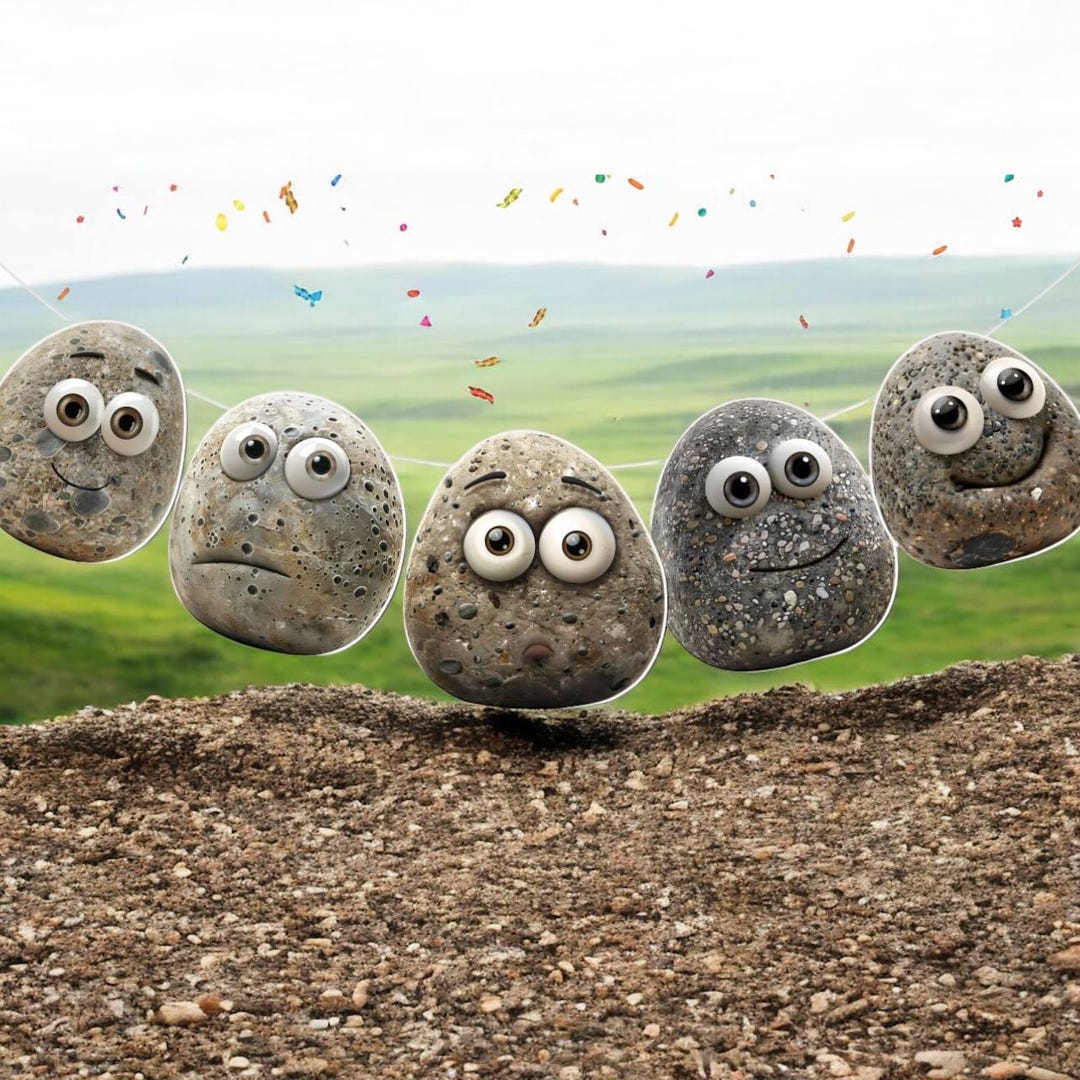 Funny Rock Banner | 5 Ft Garland | 5 Stone Face Characters | Unique Gag ...