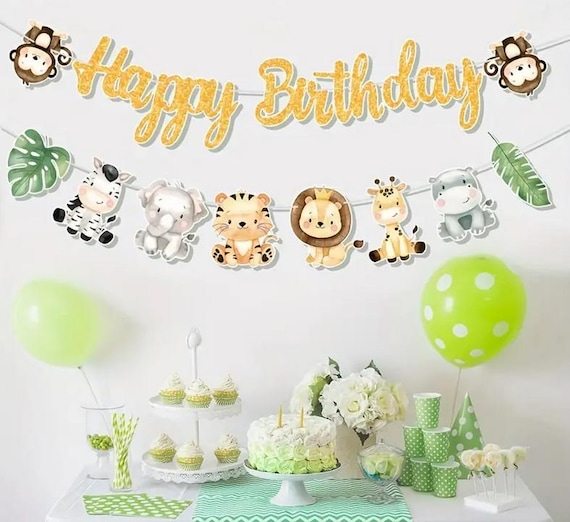 Born Two Be Wild Banner – Safari Jungle Animal Birthday Garland – Wild Two Birthday Party Decor for Boys or Girls – 2nd Birthday Theme
