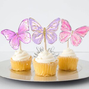 ZELAITE Tortendeko Mädchen Schmetterling Cake Topper Kuchen Deko Geburtstag  Gold Schmetterling Kuchen Topper Cupcake Happy Birthday Torten Stecker für