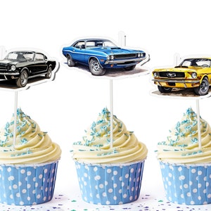 Classic Muscle Car Cupcake Toppers - Set of 10 | Vintage Car Party Decorations | Car Enthusiast Cake Toppers