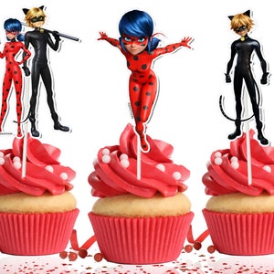 10 pcs Miraculous Ladybug Cupcake Toppers Adorable Party Decorations for Miraculous-Themed Celebrations image 1