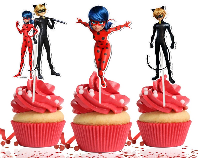 10 pcs Miraculous Ladybug Cupcake Toppers Adorable Party Decorations for Miraculous-Themed Celebrations image 1