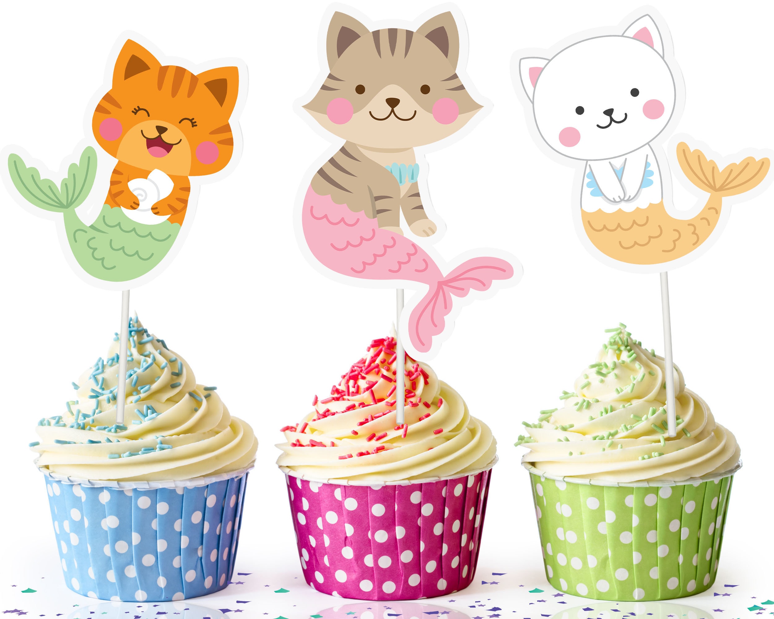 Cat Birthday Party Decoration Set - Banner & Cupcake Toppers (13pcs Banner, 11pcs Toppers)