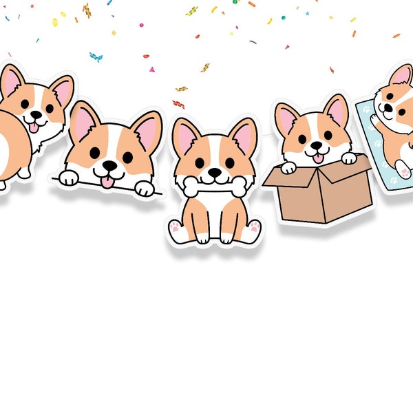 Kawaii corgi Birthday Banner Dogs Party Supplies | Birthday Decorations for Dog Theme Party