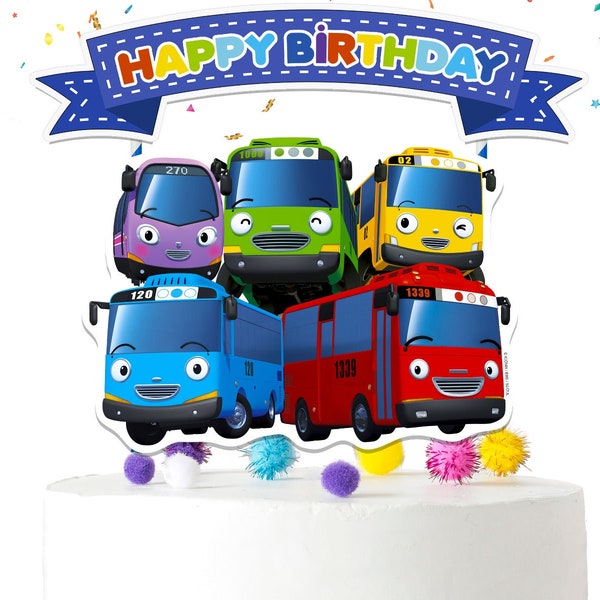 Décoration de gâteau Tayo le petit bus - Décoration de gâteau d'anniversaire - Parfaite pour les fêtes d'enfants