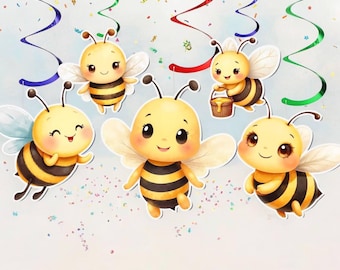 Bee Birthday Party Hanging Decorations – 10 PCS Bumblebee Theme Streamers with Cardstock Cutouts for Baby Shower or Girl's Party