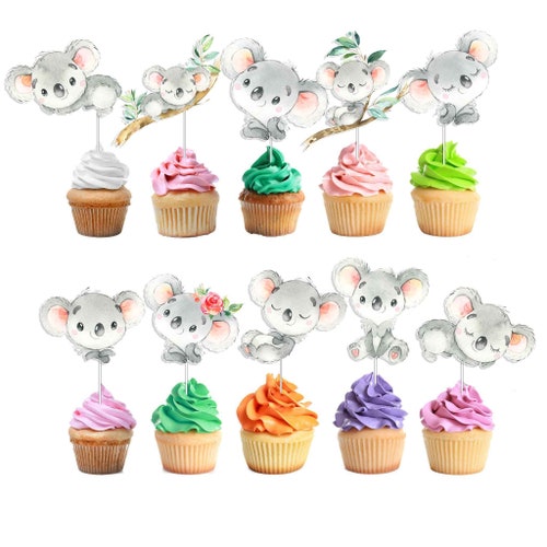Koala Baby Shower Cupcake Toppers Baptism Birthday Round Tags Etsy