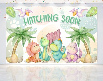5x3FT Dino 'Hatching Soon' Backdrop - Prehistoric Delight for Baby Showers