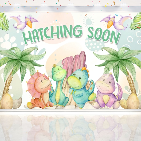 Fondo de dinosaurio 'Hatching Soon' de 5x3 pies - Delicia prehistórica para baby showers