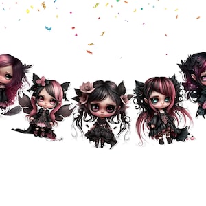 Goth Fairy Birthday Banner – 5 Pcs Dark Fairy Cardstock Garland | Pastel Goth Party Decor | Creepy Cute Baby Shower Decoration | 5 FT