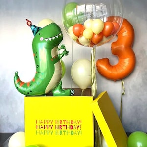Dinosaur Balloon Set  – Green Orange Dino Birthday Balloons for Boy –  Dino Party Balloon Bundle