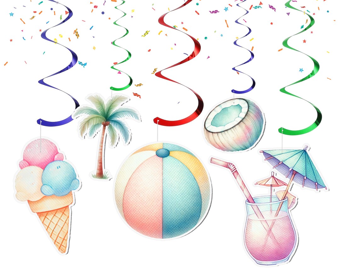 Vibrant Pool Party Streamers - Set of 10 | Fun Summer Poolside ...