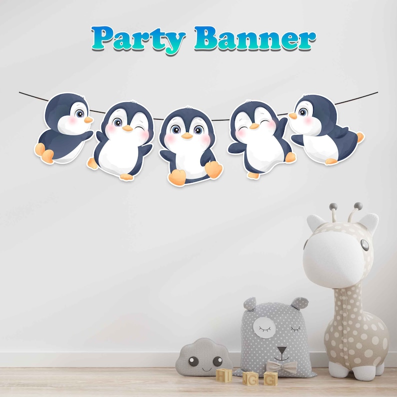 Penguin Birthday Banner Cute Penguins Winter Party Supplies - Etsy