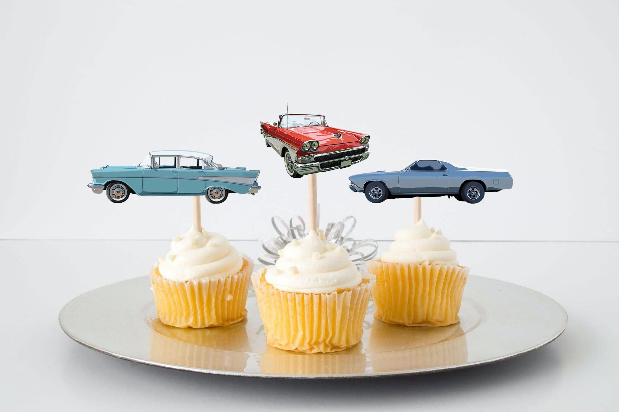 Vintage Classic Car Cupcake Toppers Classic Cars Party | Etsy