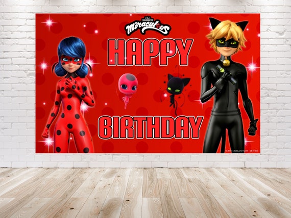 5x3ft Miraculous Ladybug Backdrop for Birthday Party Decorations. Cartoon  Miraculous Ladybug Background for Theme Birthday. 