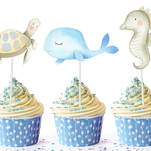 Under The Sea Cupcake Toppers for kids | Under The Sea Baby Shower Birthday Decorations for kids | Under The Sea Party Supplies