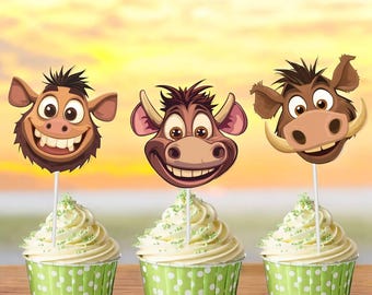 Cartoon Warthog Cupcake Toppers – 10 pcs Safari Animal Party Picks | Jungle Birthday Decorations, Zoo Theme Baby Shower Supplies