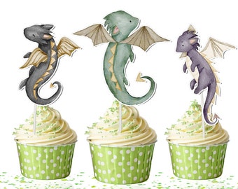 10 pcs Dragon Cupcake Toppers - Magical Dragon Cake Decorations for Fantasy Parties