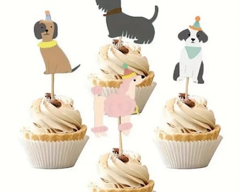 6 Pcs Playful Pup Cupcake Toppers - Handcrafted Dog Party Picks for Birthdays, Pet Celebrations, and Puppy Parties