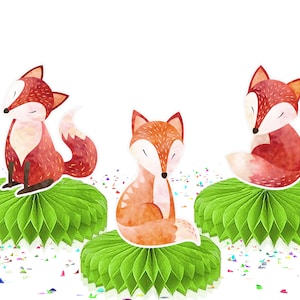 5 Pcs Fox Woodland Animals Party Honeycomb Centerpieces Birthday | Baby Shower Decorations . Foxes Party Forest Animals Theme Table Topper