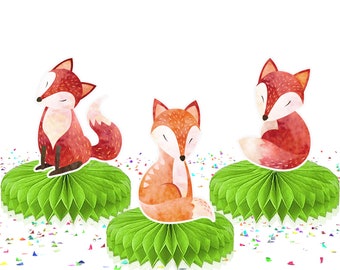 5 centres de table en nid d'abeille pour fête d'animaux de la forêt renard | Décorations pour baby shower. Décoration de table fête des renards sur le thème des animaux de la forêt