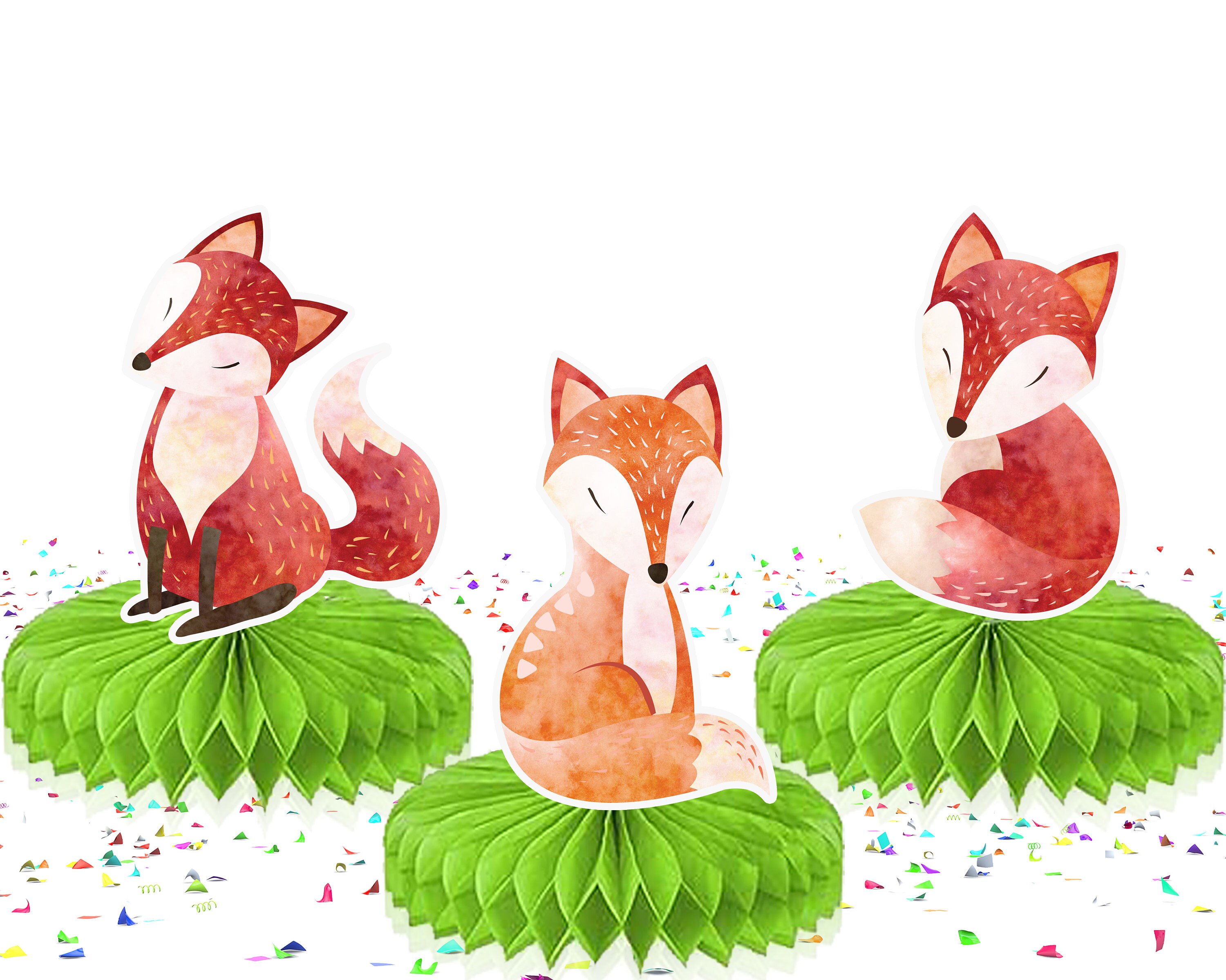 9-teiliges Fuchs Waben Tafelaufsatz Set - 3D Tischdekoration Waldtiere, Für Babyparty & Geburtstag