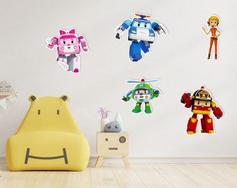 5 Pcs Robocar Poli Wall Stickers - Rev Up Your Kid's Room with Their Favorite Heroes!