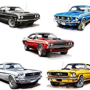 Muscle Car Wall Stickers – Vintage Mustang & Challenger Decal Set 5 ...