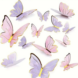 40pcs Whimsical Butterfly Cake Topper Set - 3D Pink and Purple Paper Butterflies for Wedding, Birthday, Bridal Shower Decor