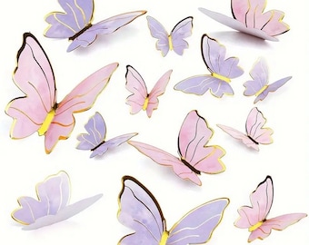 40pcs Whimsical Butterfly Cake Topper Set - 3D Pink and Purple Paper Butterflies for Wedding, Birthday, Bridal Shower Decor