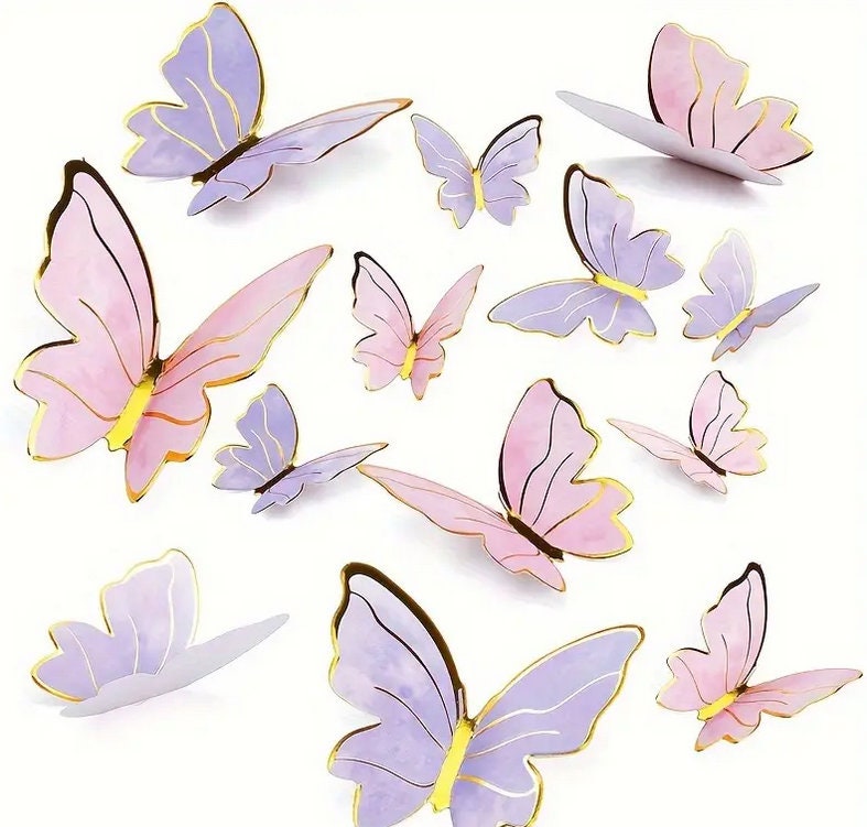 40pcs Whimsical Butterfly Cake Topper Set - 3D Pink and Purple Paper Butterflies for Wedding, Birthday, Bridal Shower Decor