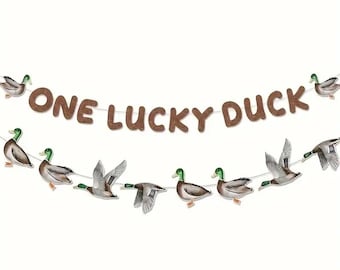 One Lucky Duck - Decorative Hanging Banner with Flying Ducks for Parties and Celebrations
