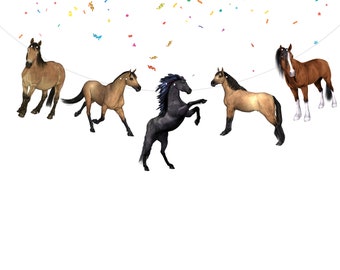 Bannière d'anniversaire de chevaux Articles de fête à thème cheval | Baby shower, décorations d'anniversaire pour harnais | Courses | Thème chevaux