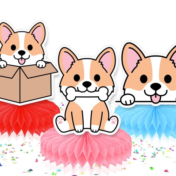 Cute Corgi 5 Pcs Table Honeycombs Centerpiece - Adorable Party Decorations