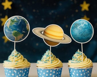 10 PCS Solar System Cupcake Toppers for Baby Shower and Birthday - Space Theme Decor