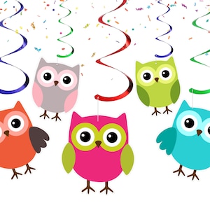 Remolinos de búho del bosque para baby shower / Serpentinas de techo colgantes de animales del bosque Remolino para niños / Búhos del bosque Animales Suministros para fiestas de cumpleaños