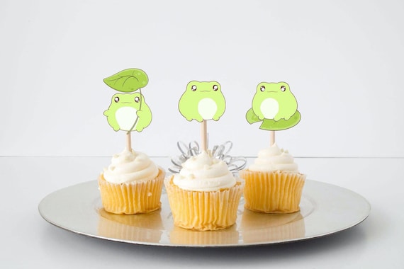 10 pcs Kawaii Frog Theme Cupcake Toppers for kids | Green Frogs Party Supplies for Birthday , Baby Shower | Frog Party Supplies