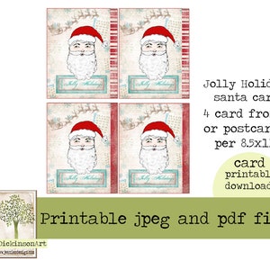 Jolly Holidays Santa Karte Vorderseite und Postkarte - 300dpi jpeg und pdf download
