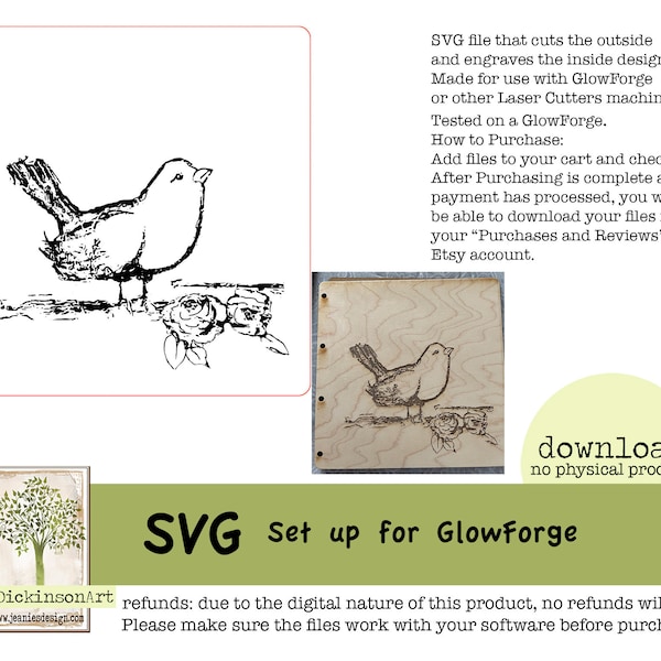 Bird art BOOK COVERS to make an hand made book - svg glowforge ready for cutting and engraving - Bird and flowers