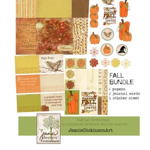 Fall Bundle - stickers, journal cards, and papers - 300dpi Jpeg, png, svg
