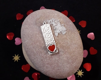 Valentine's Gift Oblong Pendant With a Small Red Heart