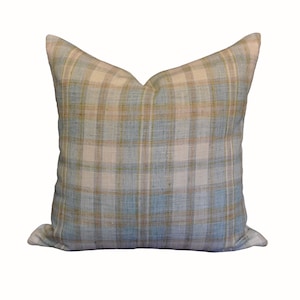 Kravet Edgevale Plaid in Robin&#39;s Egg: Designer Throw Pillow
