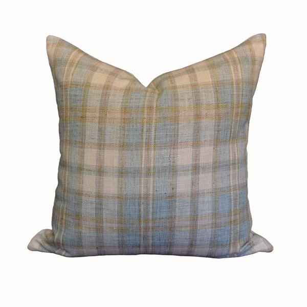 Designer Pillow//Fabricut//Edgevale Plaid//Robin's Egg//Plaid// Blue Green//Decorative Pillow