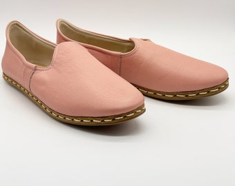 Leatherful Organic Leather Pink Coloring Shoes,Grounded Shoe, Minimalistic Shoe,Women Barefoots, HandmadeShoes,Shoe Gifted, Earthing Shoes