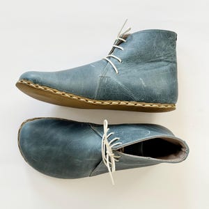 Barefoot-laarzen dames | Minimalistische enkellaars | Zero Drop-laars | Brede neus | Leren buitenzool | Winterlaars | Jeansblauw