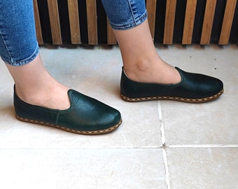 Womens Black Barefoot Leather Handmade Slip On,Grounded Shoes, Minimalistic Shoes, Leatherful Shoes Women,Handmade Flat Shoe, Gifted Shoe