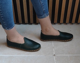 Mocassins pour femme en cuir véritable faits main, Mocassins en cuir, Chaussures en cuir, Chaussures minimalistes, Semelle fine