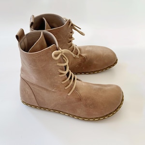 Barefoot Grounding dameslaars | Leren schoenen op blote voeten | Minimalistische leren Vision-laarzen | Leren buitenzool | Koperen klinknagel
